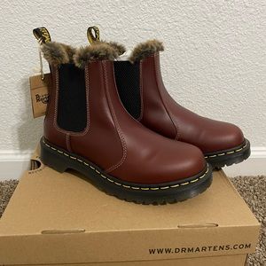 BRAND NEW DR. DOC MARTEN Womens' Leonore Faux Fur Lined Brown Boots #2976 Size 8